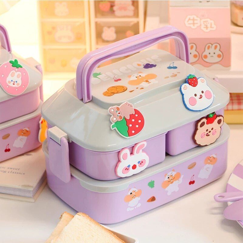 Lunch Box Kid Girls School Plastic Picnic Bento Microwave Food Container 19x13cm