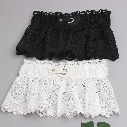 Women Wide Belt Girdle Button Design Thin Versatile Elastic Waist Lace Wear 60cm