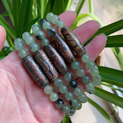 Women Bracelets Tibetan Dzi Agates Fashion Healing Beaded Charms Green Prehnites