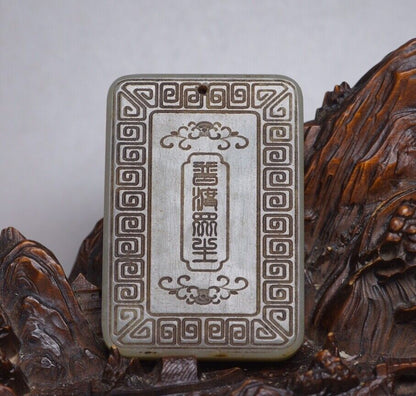 Chinese Old Natural Hetian Jade Carved Dragon Kwan Yin Statues Good Luck Pendant