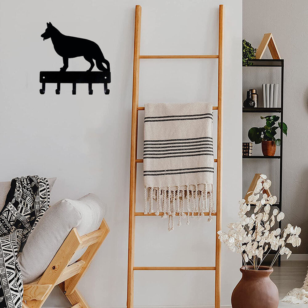 German Shepherd Key Rack Dog Leash Hanger - 9 inch/ 6 inch Wide Metal Wall Art