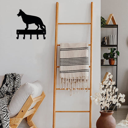 German Shepherd Key Rack Dog Leash Hanger - 9 inch/ 6 inch Wide Metal Wall Art