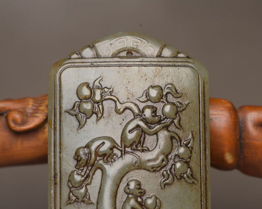 Chinese Old Natural Hetian Jade Carving Monkey Statue Exquisite Pendant Jewelry