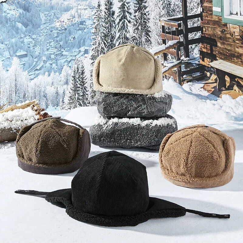 Women Beanies Winter Thick Warm Fleece Hats Corduroy Outdoor Ski Ear Cap 55-62cm