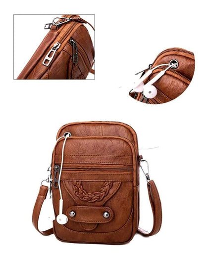 Crossbody Bag for Women PU Leather Handbag Mini Shoulder Bag Purses Brown