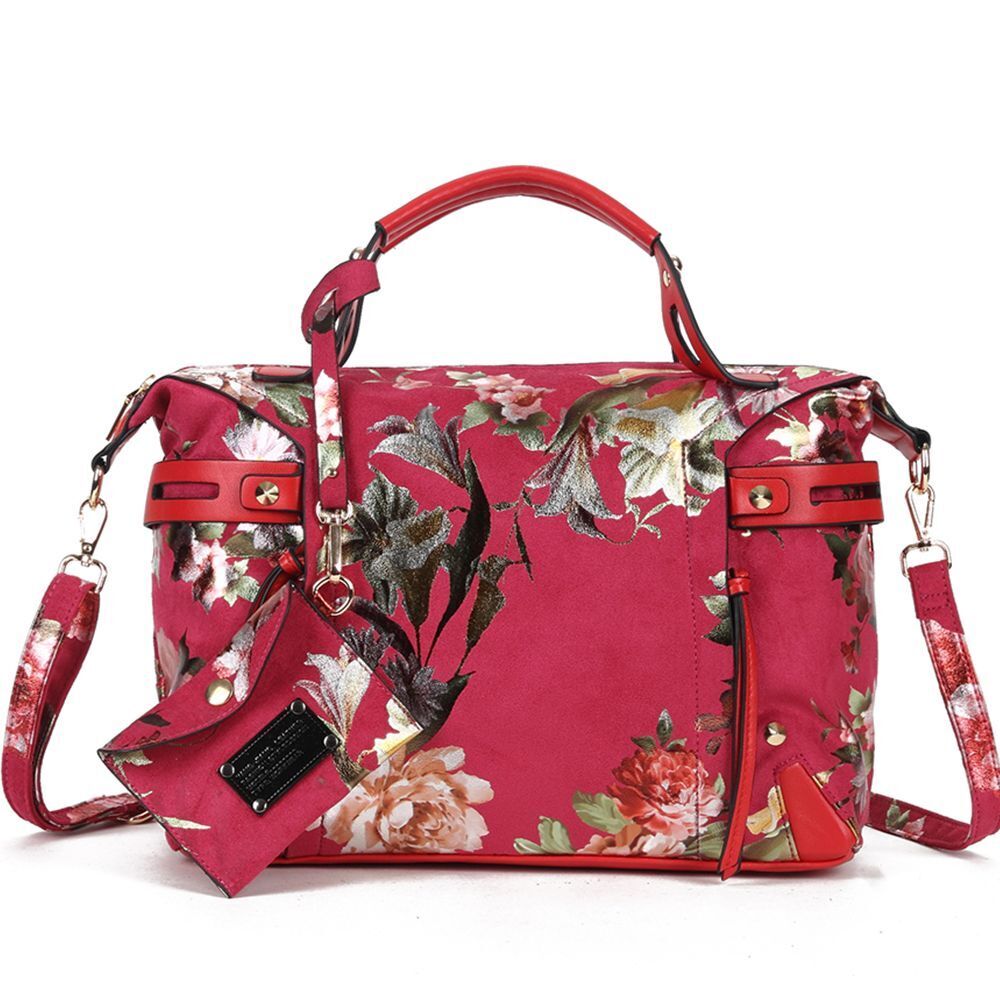 Floral Print Tote Handbag Elegant Colorful Purse Synthetic Leather Bags 35*13*29