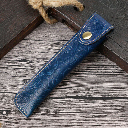 Handmade Cowhide Leather Pen Bag Vintage Carved Leather Pencil Case