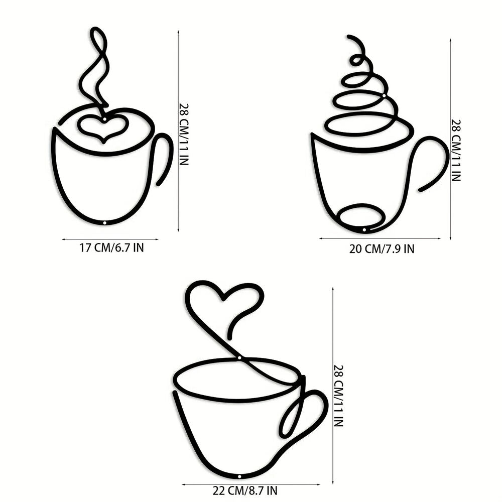Add a Touch of Charm to Your Kitchen with this 3pcs Coffee Cup Wall decor metal