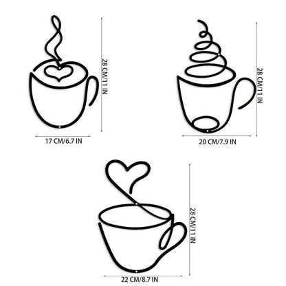 Add a Touch of Charm to Your Kitchen with this 3pcs Coffee Cup Wall decor metal