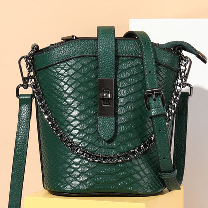 New Designer Womens Genuine Leather Shoulder Bag Snake Embroidered Small Handbag