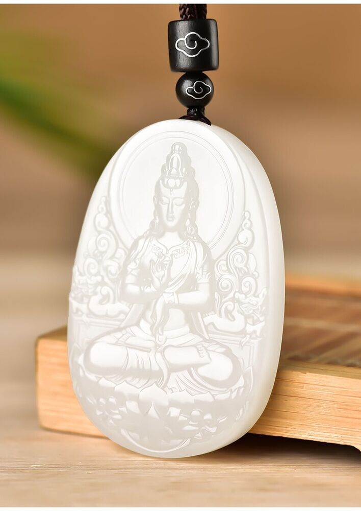 Afghanistan Blue White Jade Guanyin Pendant Men's Natural Jade Blue Jade Pendant