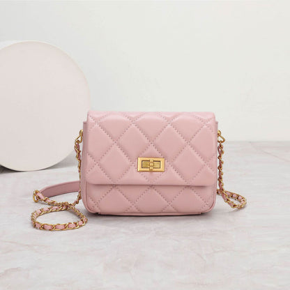 Small Mini Quilted Sheepskin Leather Flap Purse Shoulder Bag Handbag w/ Chain
