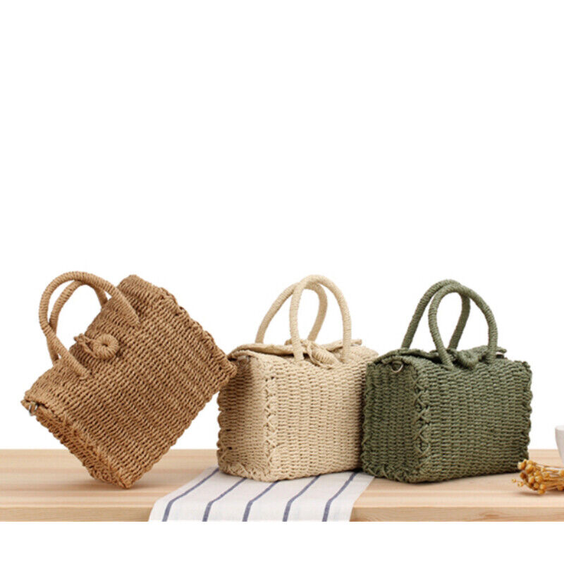 New Small Messenger Summer Casual Straw Crossbody Bag Square Beach Tote Bag