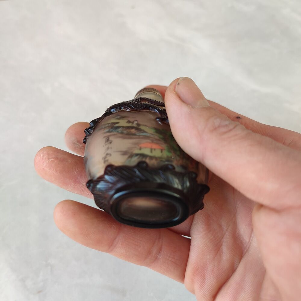 Chinese Carved Glass Snuff Bottle Inside Painting Dragon Sculpture Statue Rare