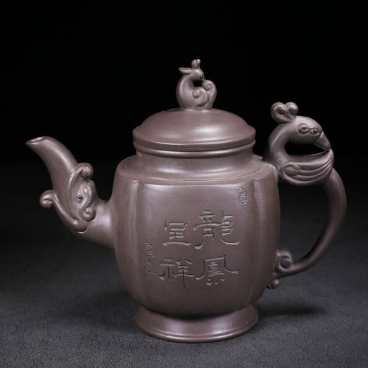 vintage chinese yixing purple clay teapot zisha ceramic dragon phoenix teaware