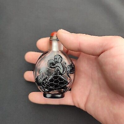 chinese carved snuff bottle glass clean snuffbox colored glaze snake turtle gift