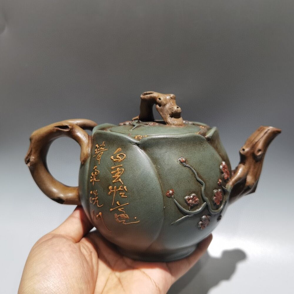 Vintage Chinese Yixing Purple Clay Teapot Zisha Ceramic Plum Blossom Teaware Art