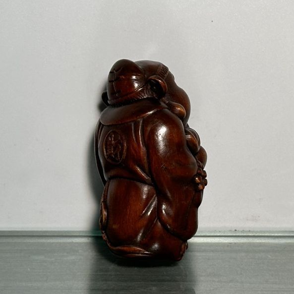 Chinese Vintage Boxwood Carving Mammon Statue Wooden Figurine Collectible Gift