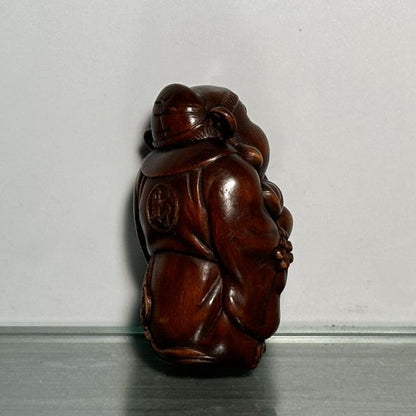 Chinese Vintage Boxwood Carving Mammon Statue Wooden Figurine Collectible Gift