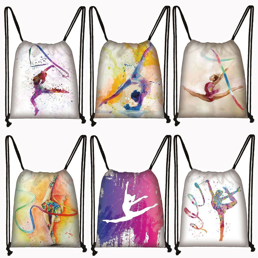 Watercolor Art Print Backpack Drawstring Bag Daypack Gymnast Storage Bag Travel
