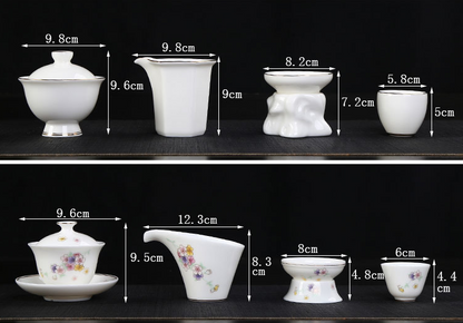 Hand covered bowl tea cup pure white fat jade porcelain gift box set