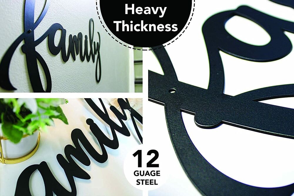 18"X9" Black Family Sign Heavy Iron Happy Family Wall Art Family Wall Decor