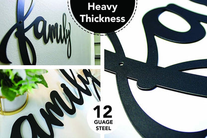 18"X9" Black Family Sign Heavy Iron Happy Family Wall Art Family Wall Decor