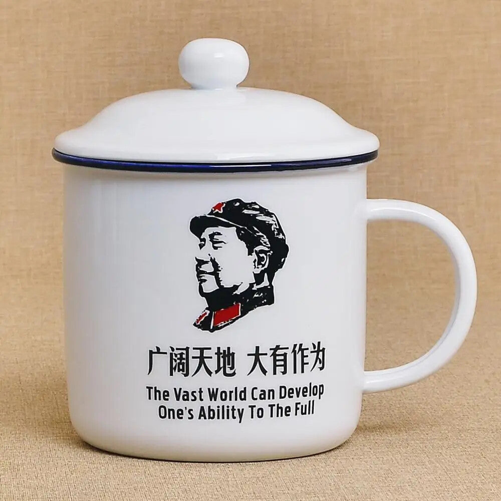 450M ceramic cup + lid Chinese *** retro drinking glass teapot enamel mug -
