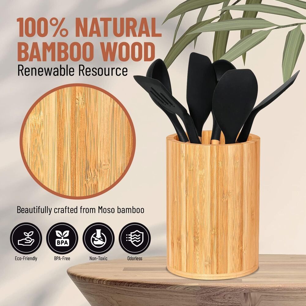Bamboo Utensil Holder Kitchen Decor Storage Organizer Kitchen Bathroom Office