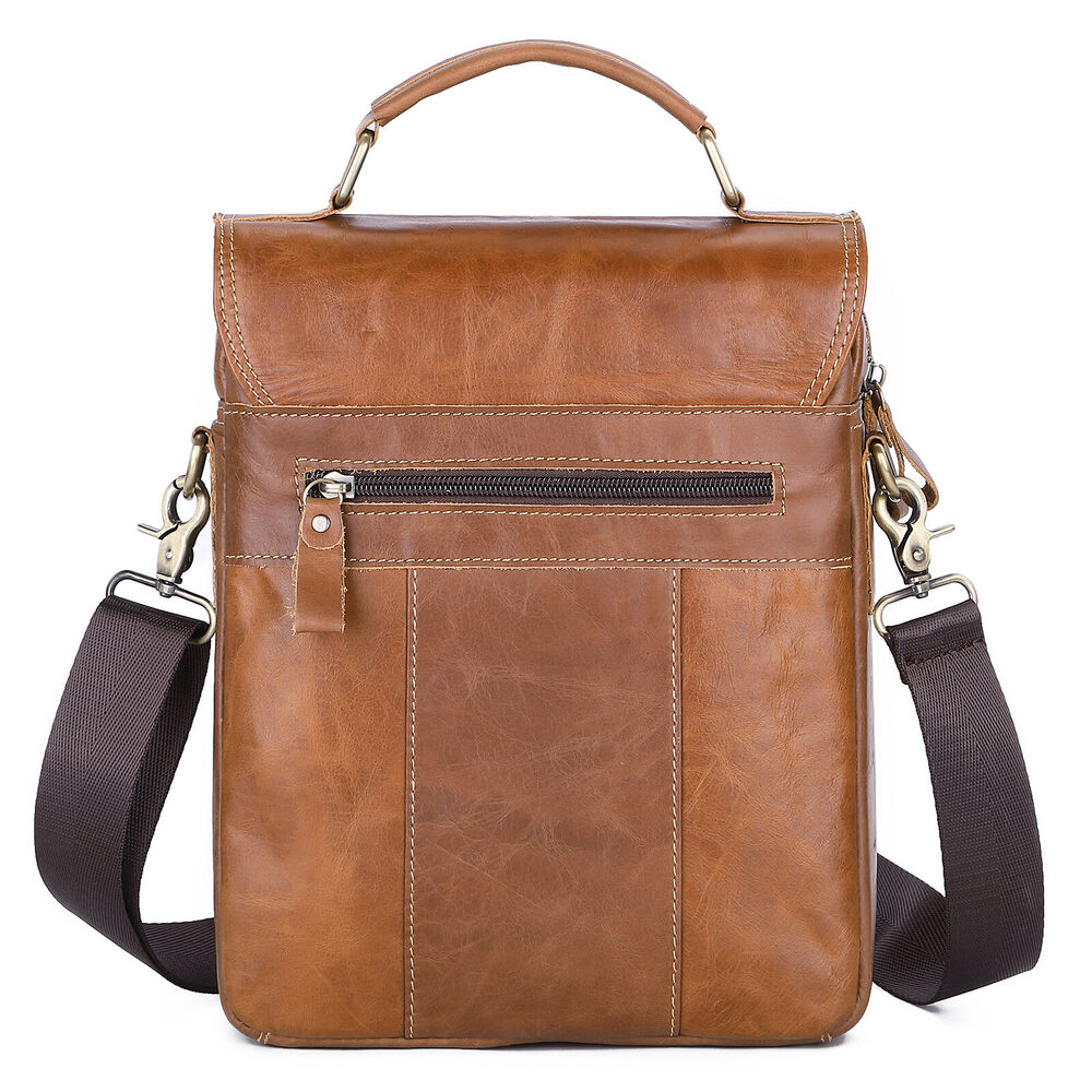100% Genuine Leather Men's Sling Shoulder/Messenger Bag Double Zipper 8" Handbag