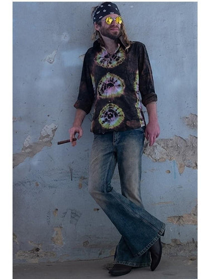 Really Punk Retro Men Bell Bottom Jeans Slim Flared Denim Pants 60s 70s Trousers