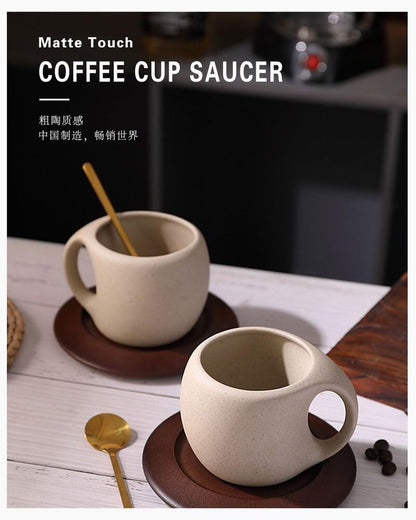Retro Cappuccino Mug Set Ceramic Espresso Cup with a Wooden Coaster Kitchen Gift