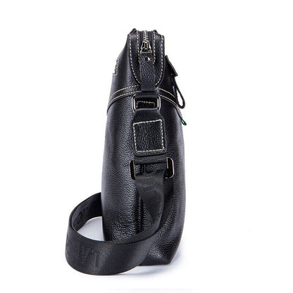 100% Genuine Leather Men's Sling Shoulder Bag Black Litchi Leather Crossbody Bag