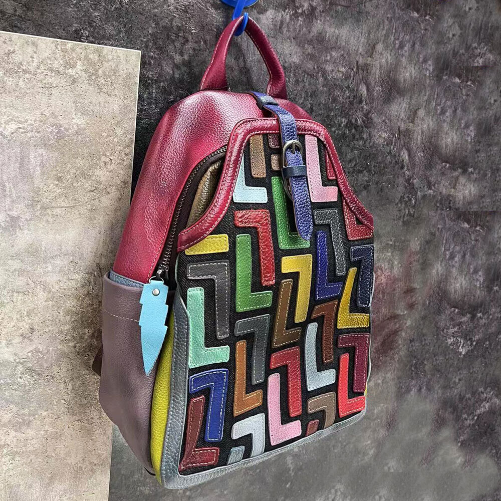 Real Leather Women's Backpack, New Designer Multi-color Travel Rucksack LargeBag