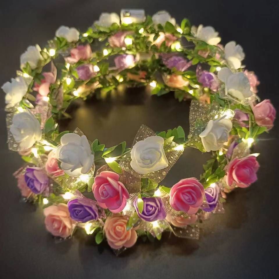 Flower Headband Glowing Garland Wedding Party Crown LED Lights Luminous Headwear