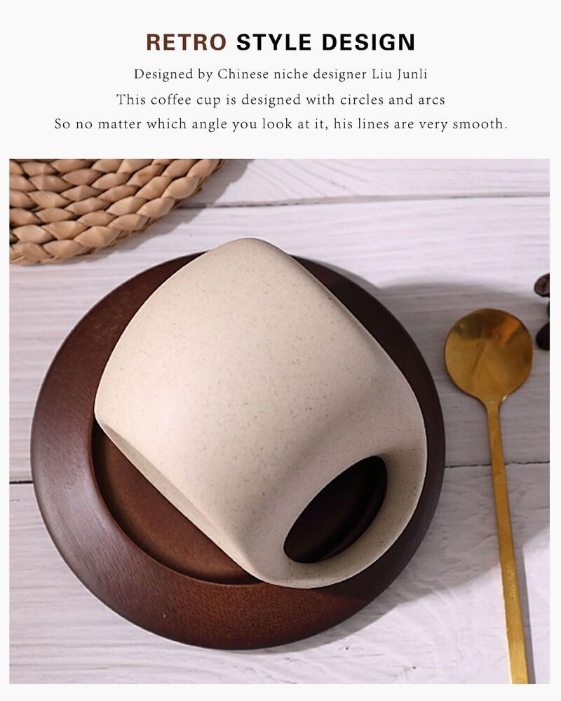 Retro Cappuccino Mug Set Ceramic Espresso Cup with a Wooden Coaster Kitchen Gift