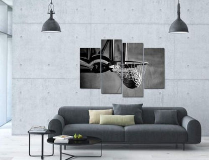 Basketball Sport Monochrome 4 Pieces Canvas Print Wall Art Home Decor Cuadros