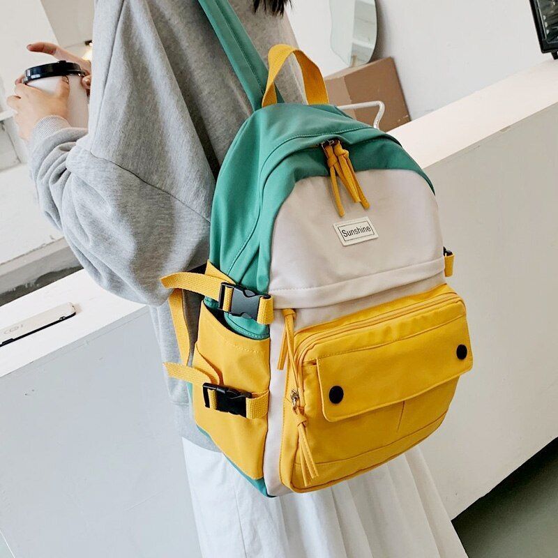 Stitching Contrast Backpack Fashion Cute Student Canvas School Bags Travelling