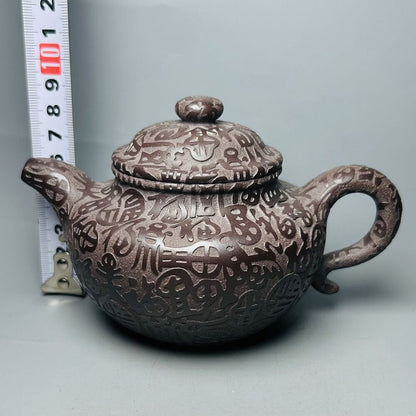 Vintage Chinese Yixing Purple Clay Teapot Zisha Ceremony Carving Collectible Art