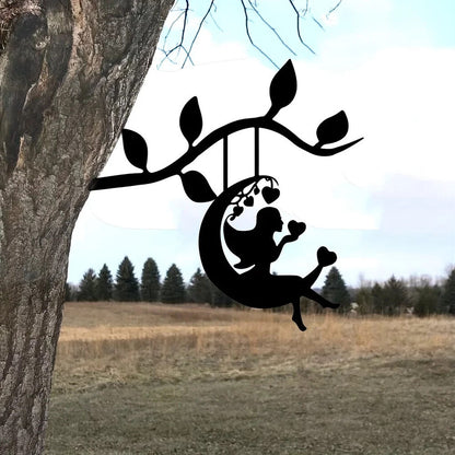 Swing Elf On Branch Steel Silhouette Metal Wall Art Home Garden Yard