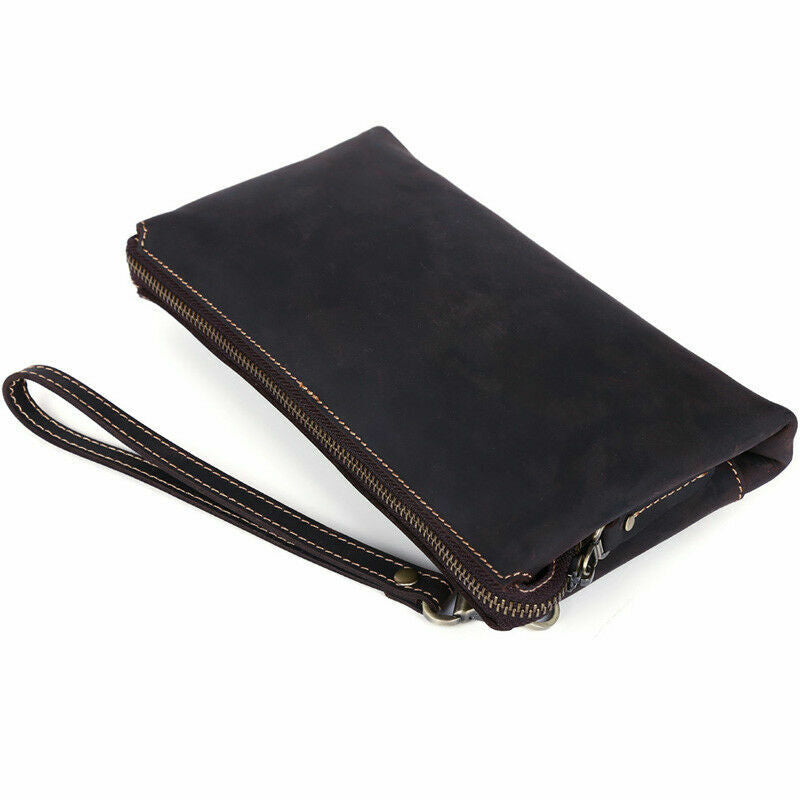 Vintage Men's Real Leather Long Clutch Purse Messenger Bag Handbag Zipper Wallet