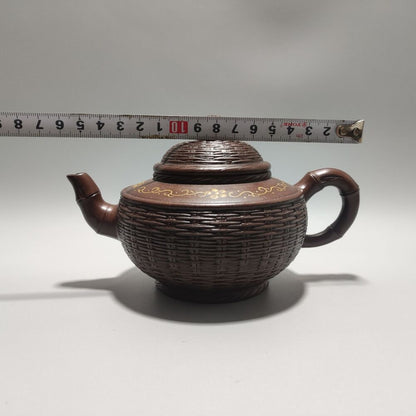 Vintage Chinese Yixing Purple Clay Teapot Zisha Ceremony Nice Bamboo Teaware Art