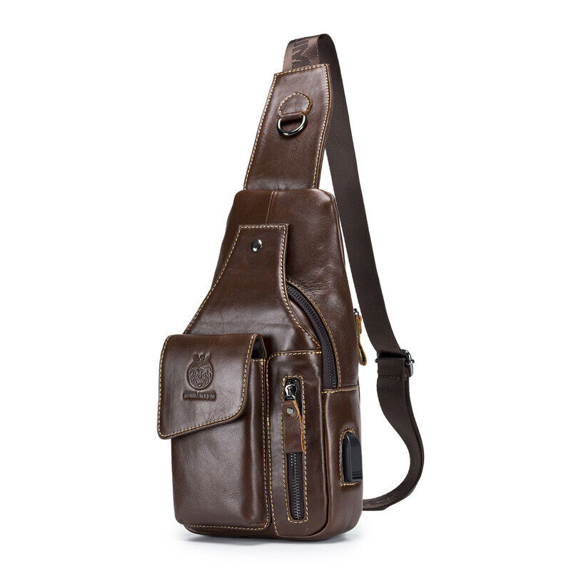 Men's Sling Backpack, 100% Genuine Leather Chest bag Crossbody Bag Shoulder Bag