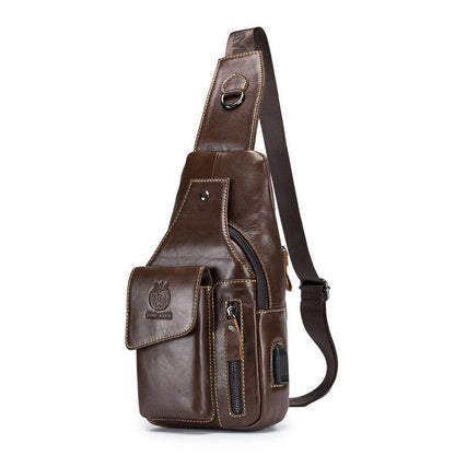 Men's Sling Backpack, 100% Genuine Leather Chest bag Crossbody Bag Shoulder Bag