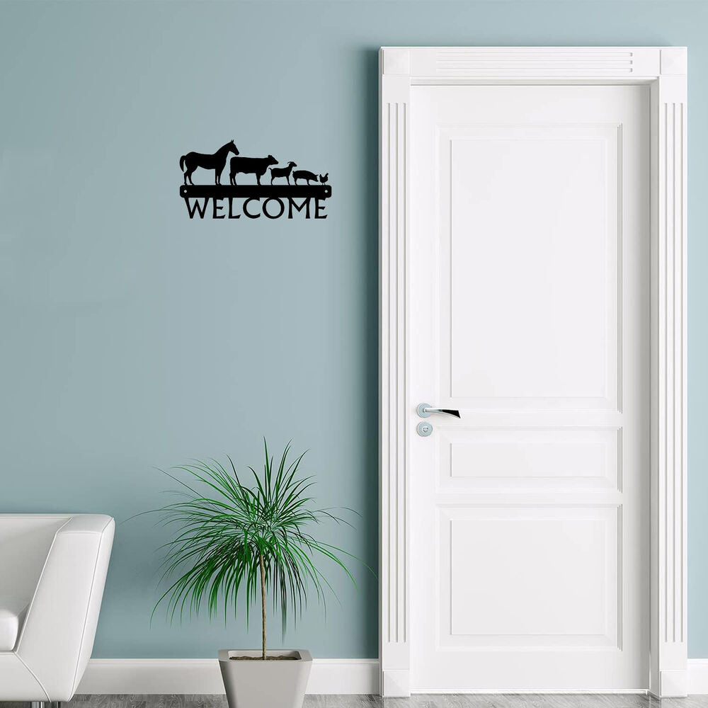 Farm Animals Welcome Sign - 12 inch Wide Metal Wall Art