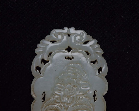 Antique Chinese Hetian Jade Carved Flower Bird Statue Exquisite Pendant Jewelry