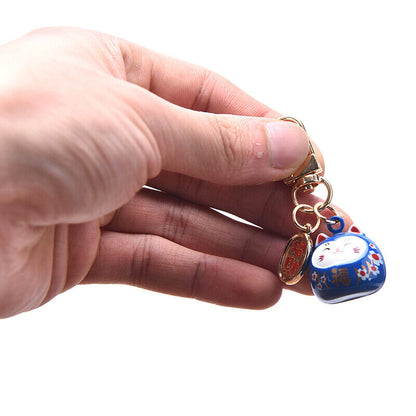 Japanese Cute Lucky Cat KeyChains Car Bag Decor Water Sound Bell Pendent Cha-ca