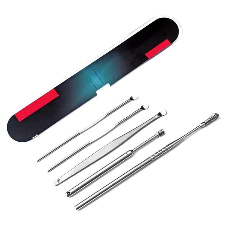 Ear Care Removal Tools 5Pcs Stainless Steel Portable Spiral Ear Cure Cleaner Kit