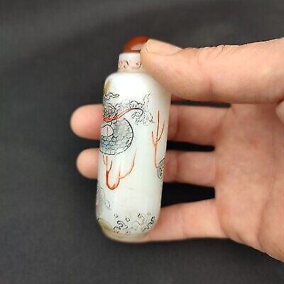 chinese antique collected fierce dragon figurine Painted Glass Snuff Bottle gift