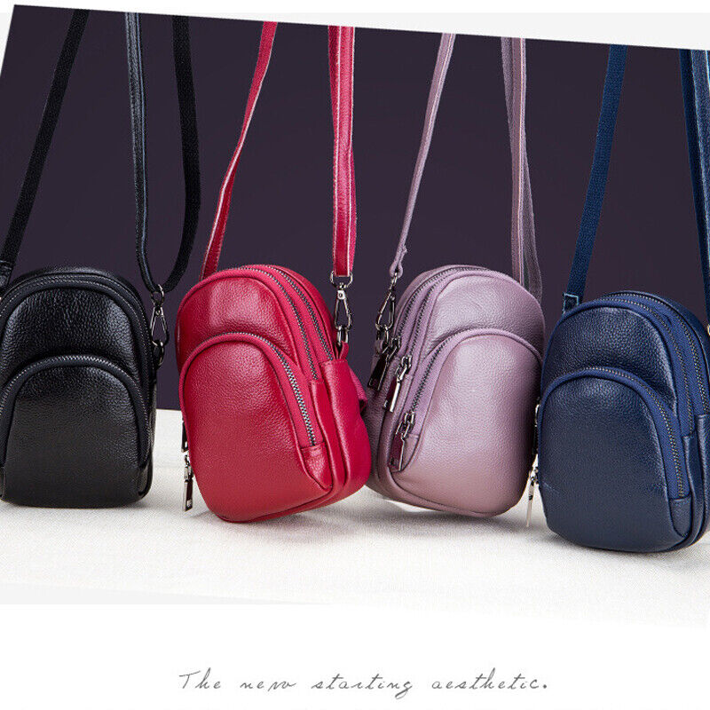 Genuine Leather Women's mini Crossbody Bag Sling/Shoulder Small Bag Three Zipper
